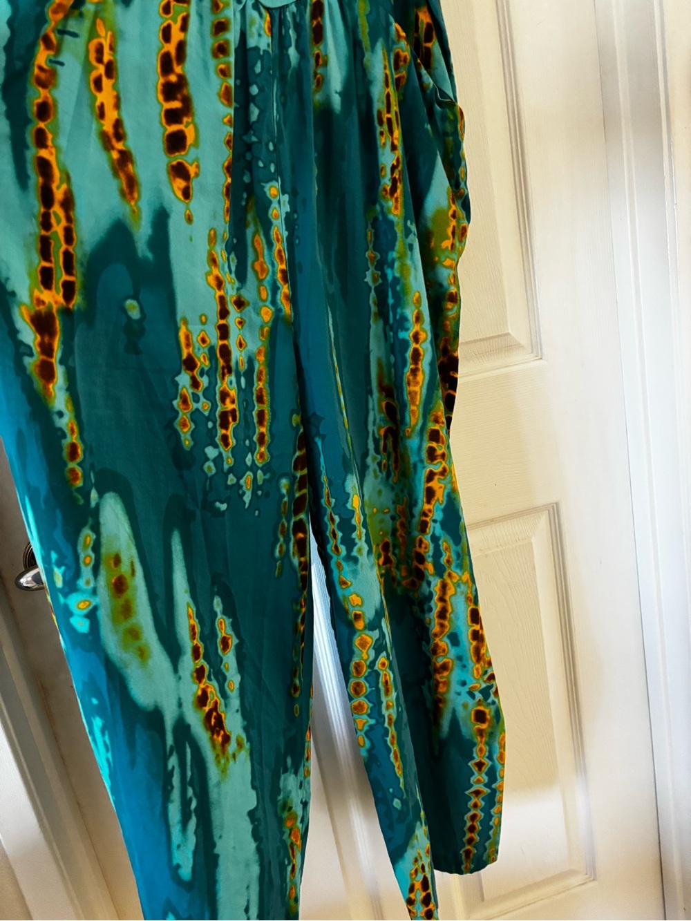 Womens Teal Patterned Jumpsuit with Adjustable Straps. Sz. Med. - Picture 3 of 10